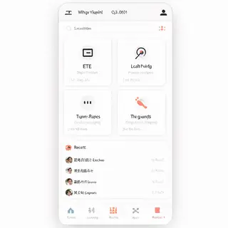 A mobile app UI mockup showing a dashboard with a top naviga