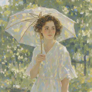 A woman with a parasol in the style of Impressionism — soft 