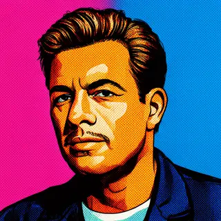 A portrait of a man in Pop Art style — bold outlines, Ben-Da