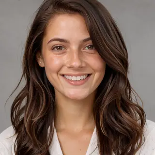 A close-up portrait of a young woman with a warm natural smi