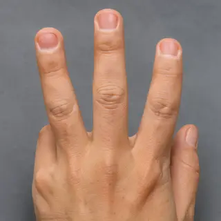 A person counting to three on their fingers, with index, mid