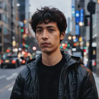 A street photograph with shallow depth of field as if shot a