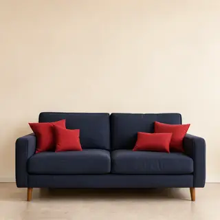 A minimalist room with walls in #F5E6CC (warm cream), a sofa
