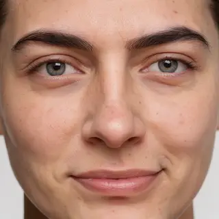 A human face with eyes, nose, and mouth but no eyebrows