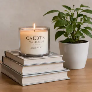 A candle on top of a stack of books, the books next to a pot