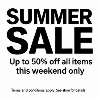 A poster with headline 'SUMMER SALE' in large bold text, bod