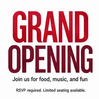 A flyer with large title 'GRAND OPENING', subtitle 'Join us 