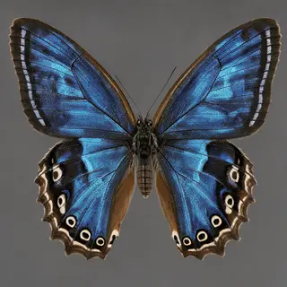 A Morpho menelaus butterfly with accurate iridescent blue do