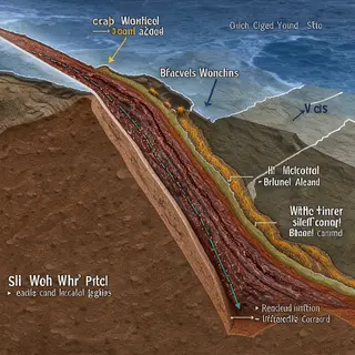 A cross-section showing tectonic plates at a convergent boun