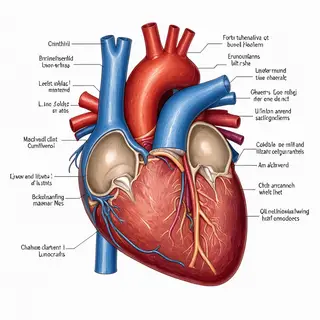 An anatomical illustration of the human heart showing four c