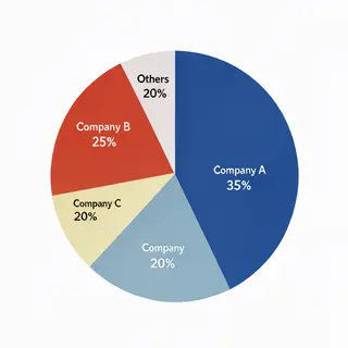 A pie chart showing market share: Company A 35%, Company B 2