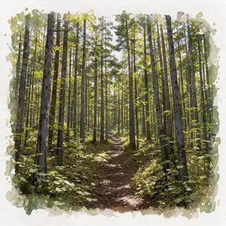 A forest rendered in photorealistic watercolor — the detail 