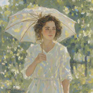A woman with a parasol in the style of Impressionism — soft 