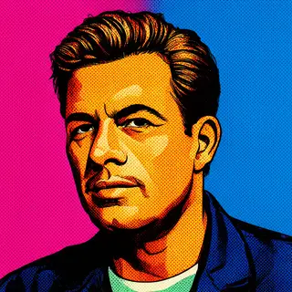 A portrait of a man in Pop Art style — bold outlines, Ben-Da