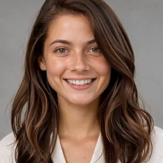 A close-up portrait of a young woman with a warm natural smi
