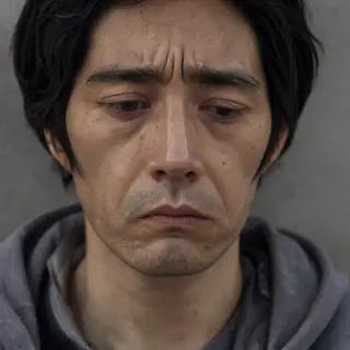 A face showing quiet melancholy — downcast eyes, slightly dr