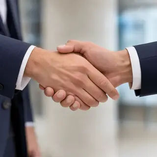 Two people shaking hands in a professional setting, all fing