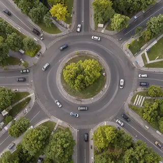 An aerial bird's-eye view looking straight down at a traffic