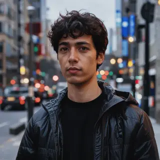 A street photograph with shallow depth of field as if shot a
