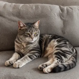 A cat lying on a couch without a collar