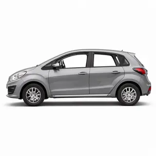 A car body with windows, doors, and headlights but no wheels