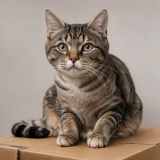 A cat sitting on top of a cardboard box