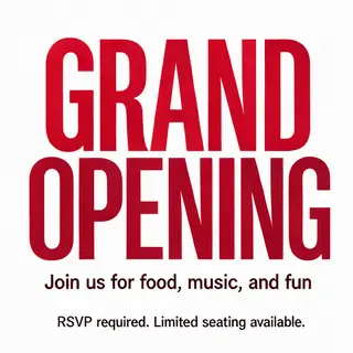 A flyer with large title 'GRAND OPENING', subtitle 'Join us 