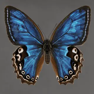 A Morpho menelaus butterfly with accurate iridescent blue do