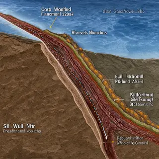 A cross-section showing tectonic plates at a convergent boun