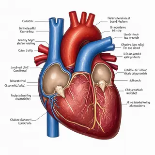 An anatomical illustration of the human heart showing four c