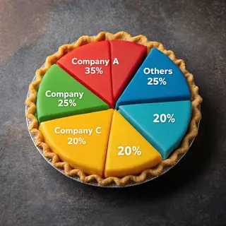 A pie chart showing market share: Company A 35%, Company B 2