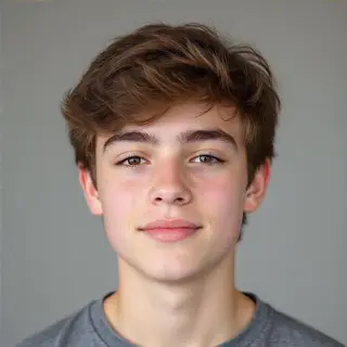 A headshot of a teenager with a relaxed, neutral face