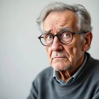 An elderly man in his 70s with age spots and thinning gray h