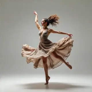 A dancer in a dynamic spin, dress flowing outward with one l