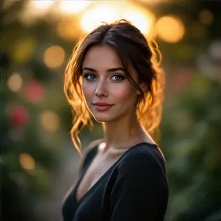 A portrait shot at 85mm f/1.4 with creamy bokeh background, 