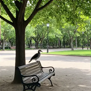 A bird perched on a branch, the branch extending from a tree