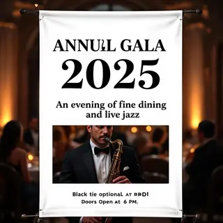 An event banner with headline 'ANNUAL GALA 2025' at the top 