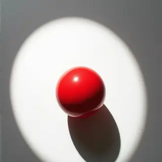A red sphere on a white surface with a single shadow cast to