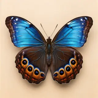 A Morpho menelaus butterfly with accurate iridescent blue do