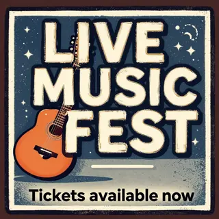 An event poster featuring a guitar illustration, the headlin