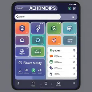 A mobile app UI mockup showing a dashboard with a top naviga