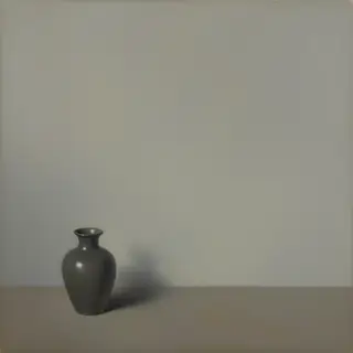 A still life painted in anxious minimalism — sparse composit