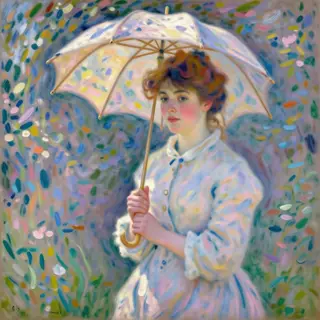 A woman with a parasol in the style of Impressionism — soft 