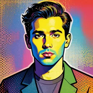 A portrait of a man in Pop Art style — bold outlines, Ben-Da
