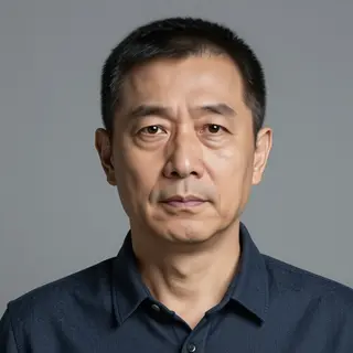 A portrait of a middle-aged man with a calm, serious express