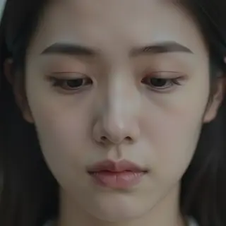 A face showing quiet melancholy — downcast eyes, slightly dr
