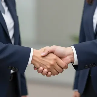 Two people shaking hands in a professional setting, all fing