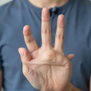 A person counting to three on their fingers, with index, mid