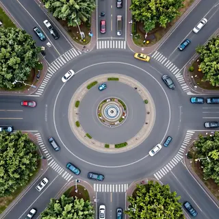 An aerial bird's-eye view looking straight down at a traffic