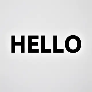 A single large word 'HELLO' centered on a white background